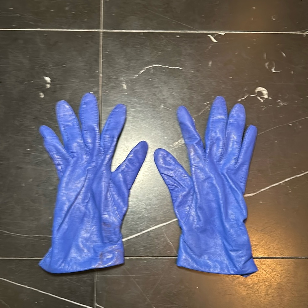 Blue leather gloves
